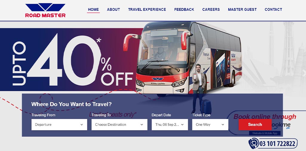 road master online booking website and apps